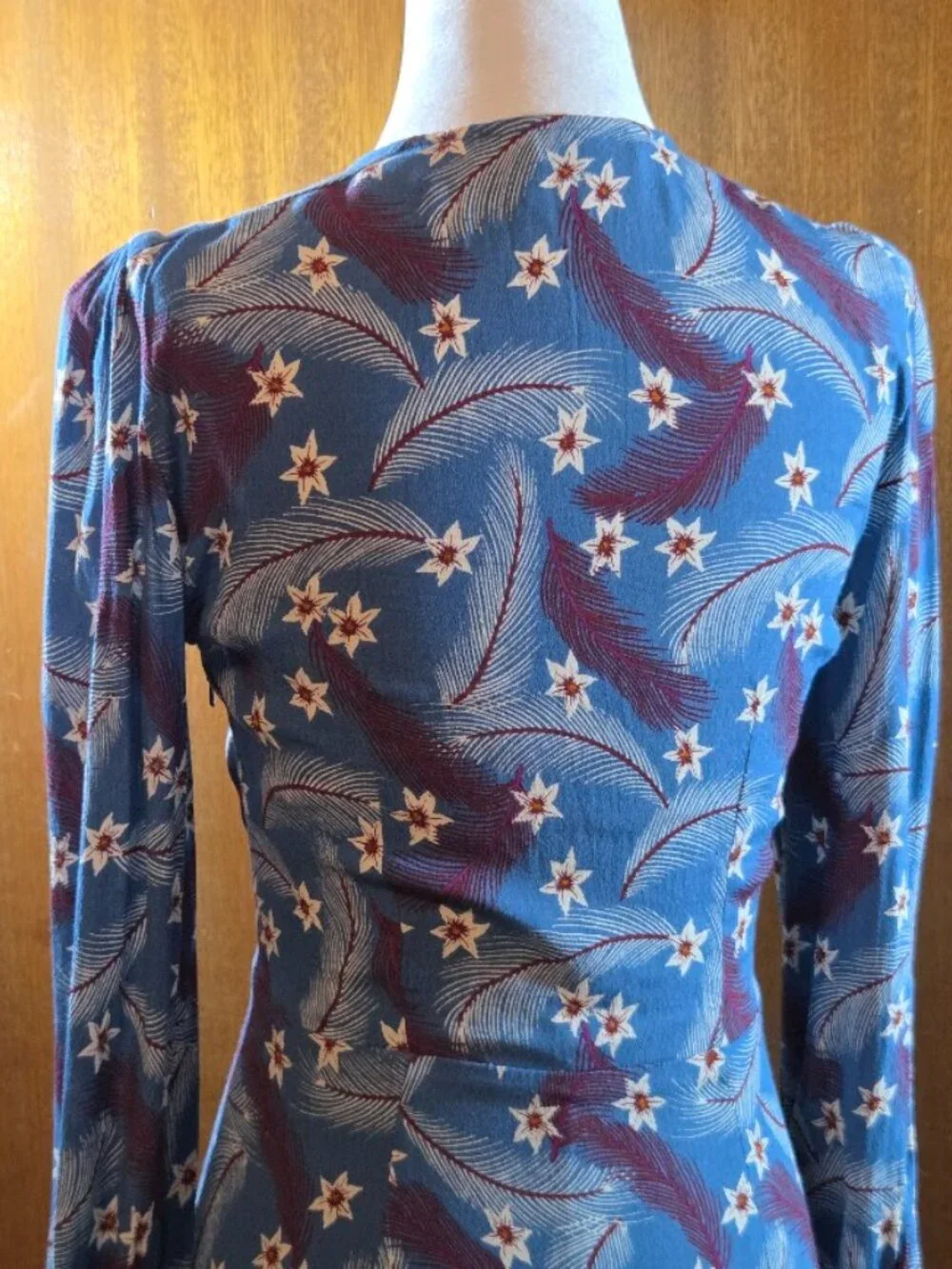 & Other Stories Paris Atelier Floral Feather Blue Faux Wrap Dress - Size 0 - Picture 7 of 11